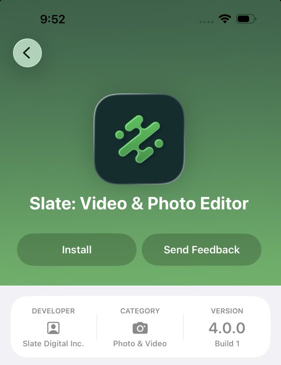Slate beta page in TestFlight with the Install button